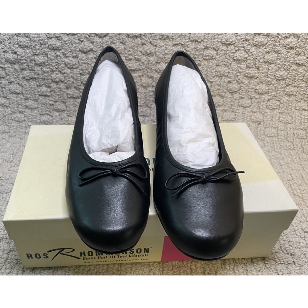 Ros Hommerson Flats Womens 9.5WW Black Leather Ballet Maple Softy BOX